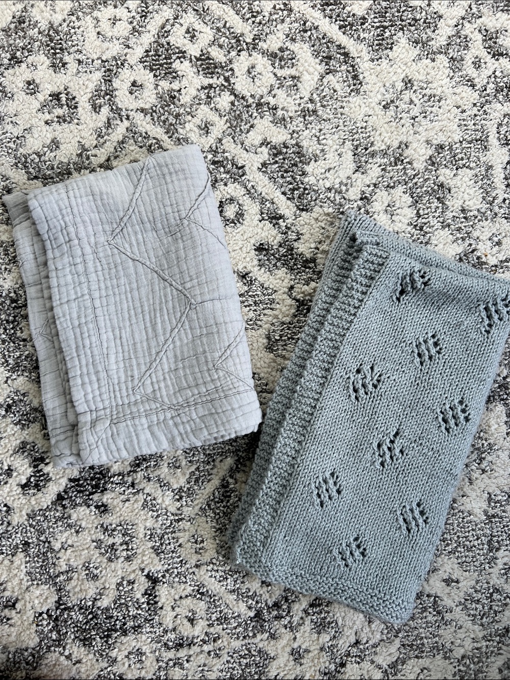 Soft Knit & Quilted Baby Blanket Set - Light Gray